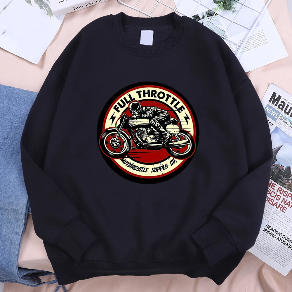 Full Throttle Motorcycle Competition Mens Clothes Casual Loose Hoodies Autumn Sweatshirt Crewneck Fleece Hoodie Fleece Pullover