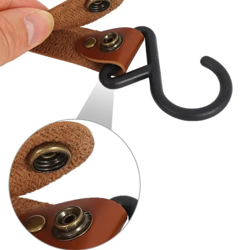 1/5pcs Outdoor Camping Hooks  Leather Hanging Hooks S-Shaped Rack Portable Camping Hangers Home Kitchen Storage Supplies