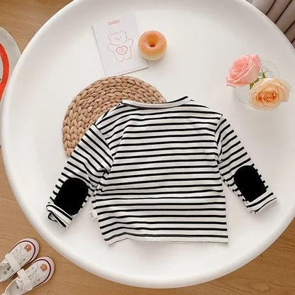 Spring Baby Boy Striped Cotton T-shirts Kids Cotton Clothes Toddler Girls Tops Children Long Sleeve Loose Bottoming T Shirt 0-4Y
