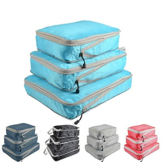 3pcs/set Compression Packing Cubes Travel Storage Bag Luggage Suitcase Organizer Set Foldable Waterproof Nylon Material