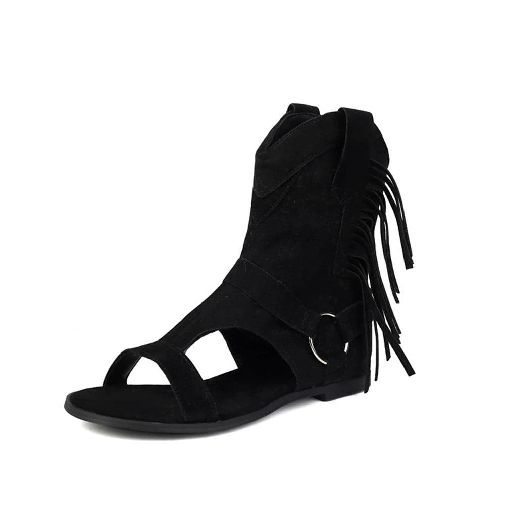 Sandalias De Mujer 2025 Summer Fashion Casual Beach Shoes Flat Women Sandals Bohemian Tassel Cool Boots Super Big Size 50 A05