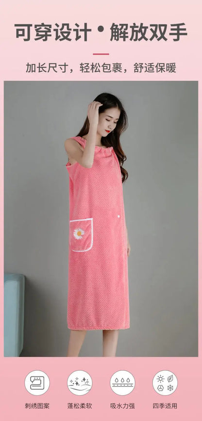 Bath Towel Household Women Wearable Wrap Adults Absorb Water Pure Cotton Dry Hair Skirt Long Style Bathroom Washable Bathrobe