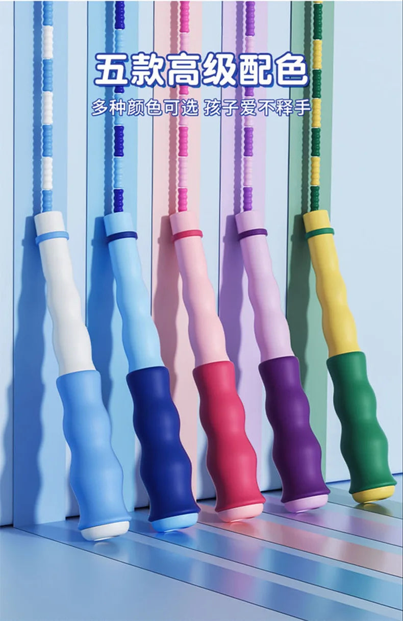 2.8m Soft Beads PVC Cord Silicone Skip Rope for Baby Kids Girls Exercise Fitness Jump Rope Adjustable Bamboo Beaded Jumping Rope