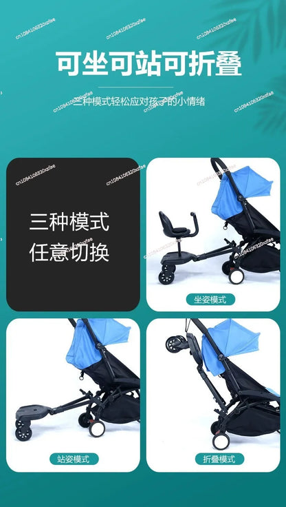 Innovative Baby Stroller Add - on: Auxiliary Pedal & Seat Combo for Hassle - Free Outings with Two Kids