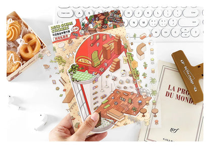 Creative Design Outdoor Scene Sticker for Student Cute Cartoon DIY Decor Landscaping Sticker Scrapbook Journal Student Sticker