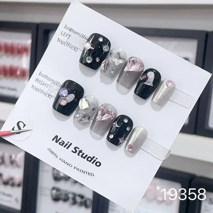 10Pcs Short Press On Nails y2k Star Rhinestone Design Handmade Press On nails Luxury With Design Full Cover Removable Fake Nails