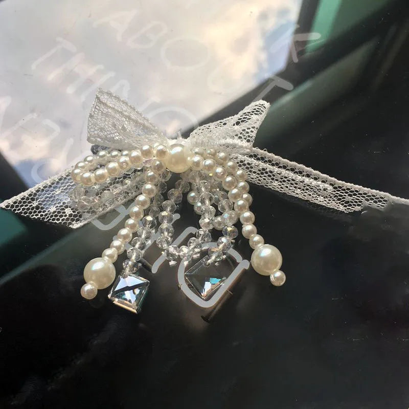 2PCS Bow tie lace hand beaded cloth ear stud accessories DIY hair accessories clothing accessories bags bow accessories