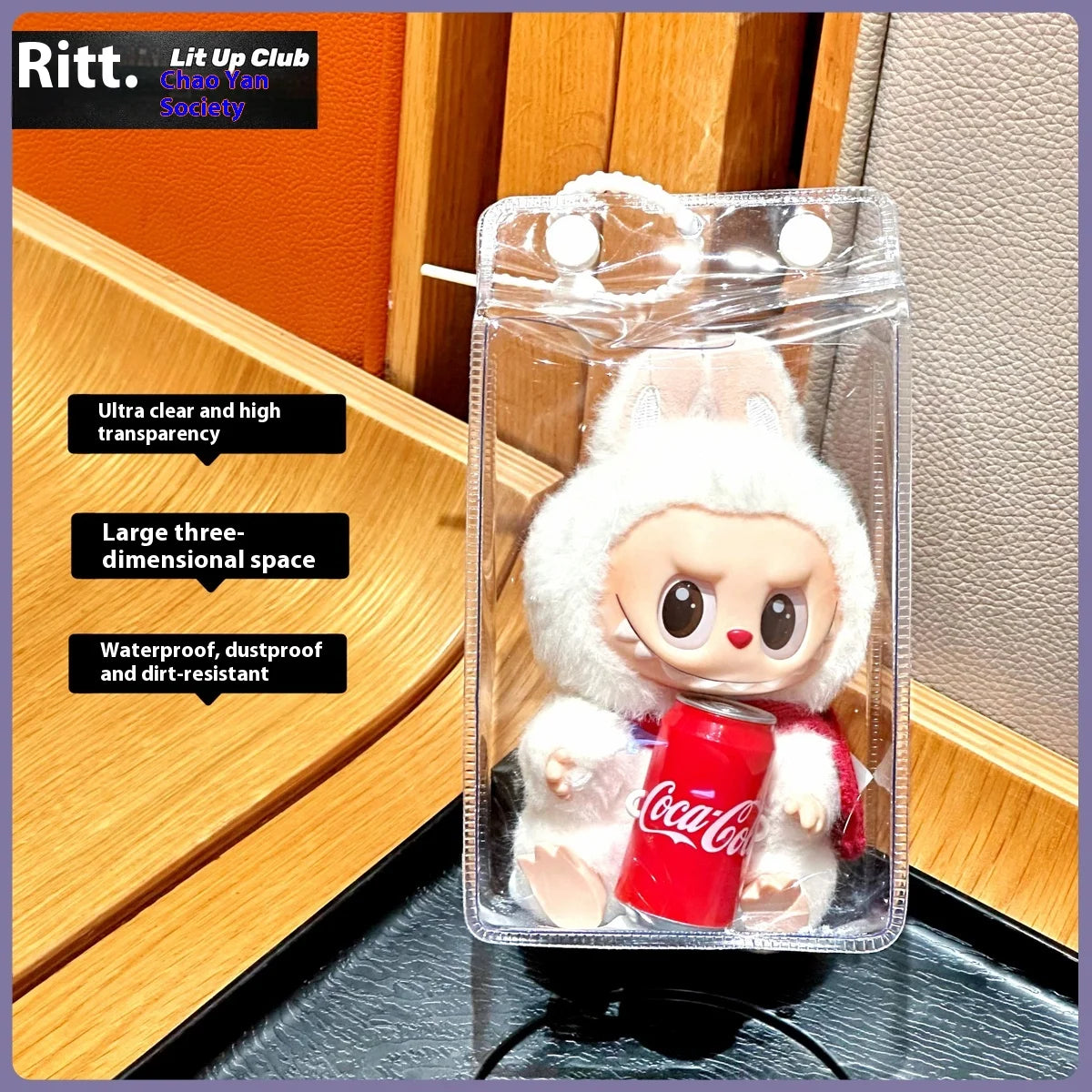 Labubu Fully Transparent Square Walking Bag Labubu Sitting Posture Protective Cover Labubu Protective Cover Display Bag Fashion