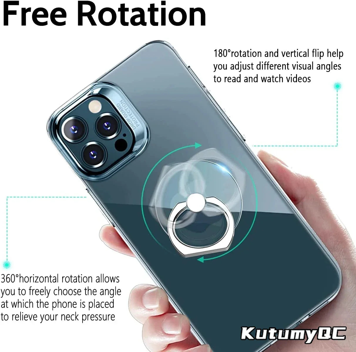 Transparent  Cell Phone Ring Holder Stand 360° Degree Rotation Clear Finger Grip Kickstand Compatible iPhones or Phone Case