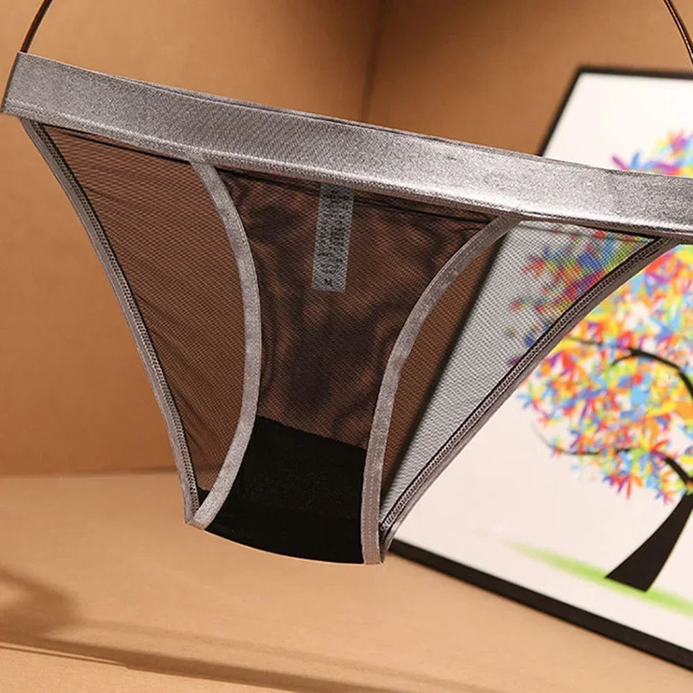 1pc Seamless Wide-brimmed Mesh See Through Sexy Ladies Briefs Shorts Low Waist Underwear Panties For Women