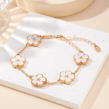 Light Luxury Double-sided Plum Blossoms Bracelets for Women Lucky Five Leaf Flower Adjustable Bracelets Aesthetic Party Jewelry