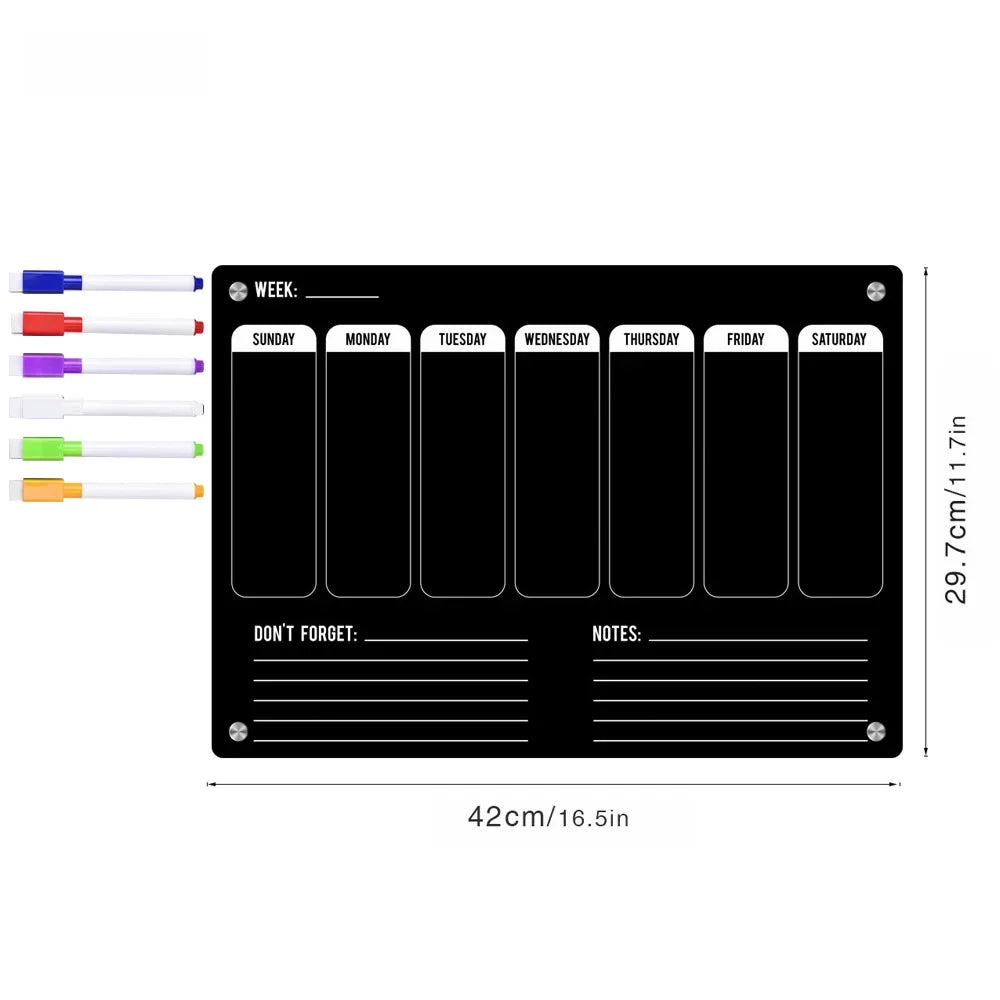 Acrylic Fridge Magnetic Blackboard Weekly Daily Calendar Memo Refrigerator Magnetic Clear Planner Dry Erase Message Board List