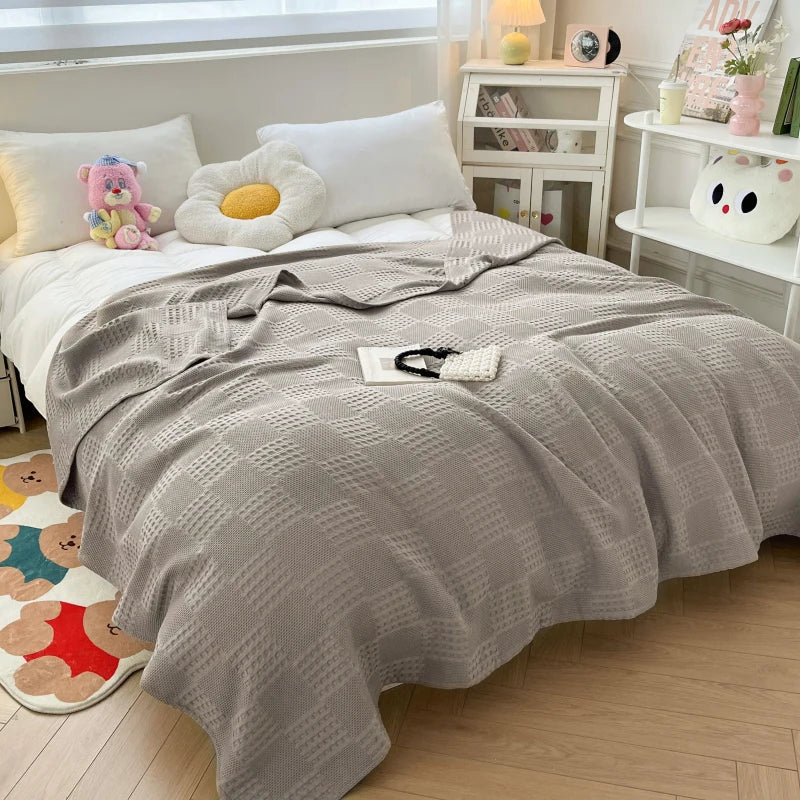 Battilo Cotton Throw Blanket Soft Breathable Waffle Blanket for Twin Queen King Bed Decorative Plaid Sofa Blankets Summer Throws
