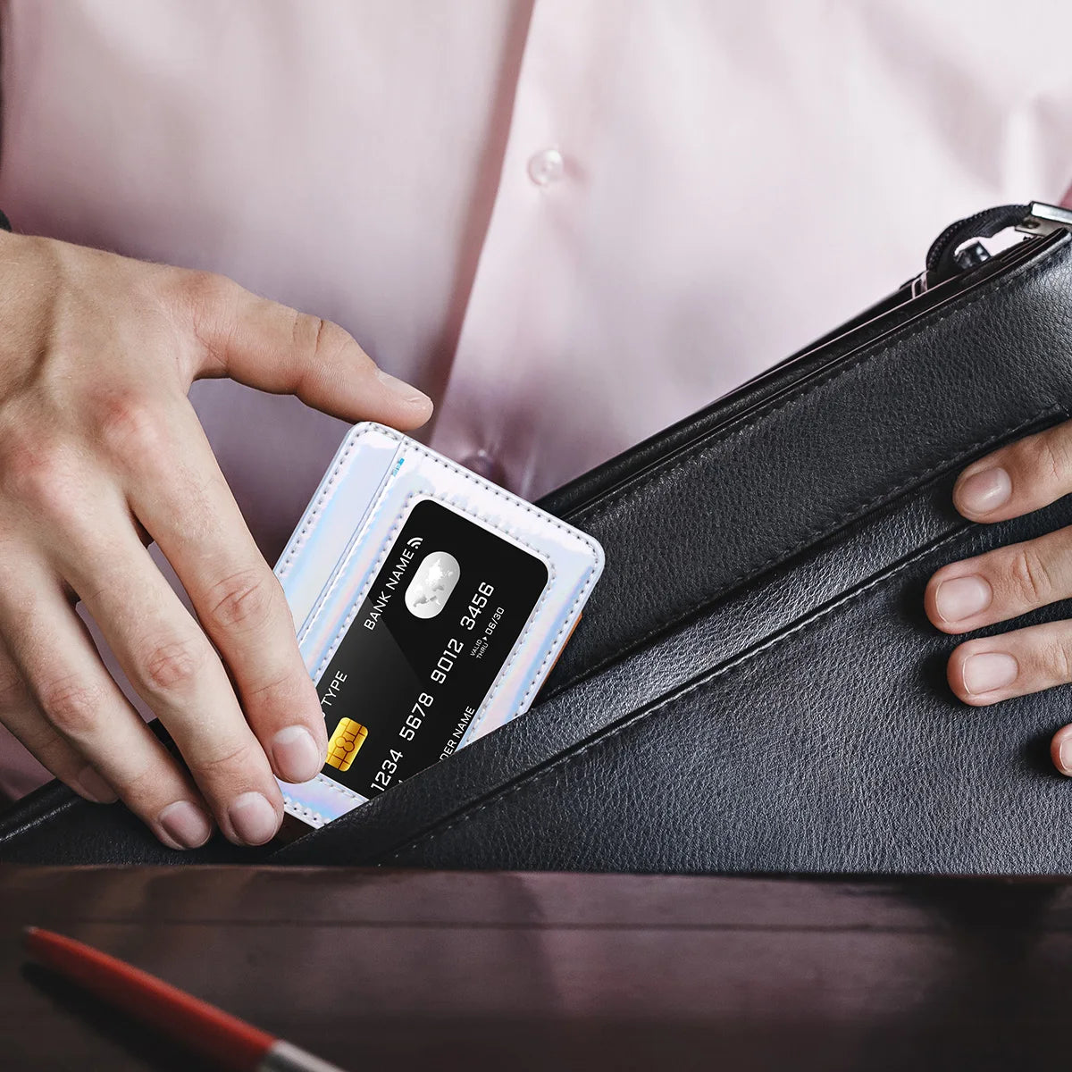 RFID Blocking Credit Card Holder Wallet for Women Men, Slim Minimalist Front Pocket Wallet with Laser Colors