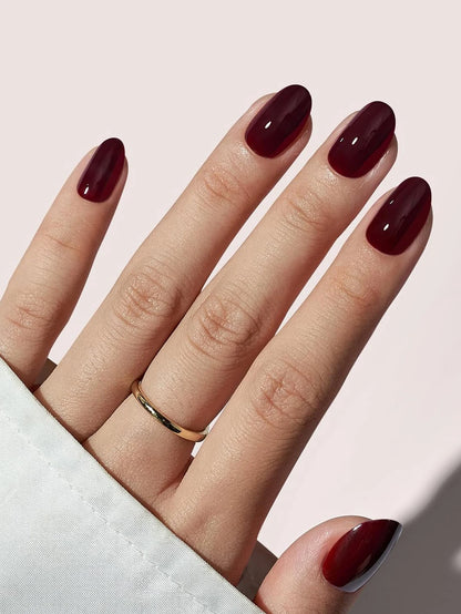 ARTAUG 24PCS Press On Nails Short Almond Wine Red High Saturation Fake Press On Nails  Korean Press On Nails Valentine'S Day