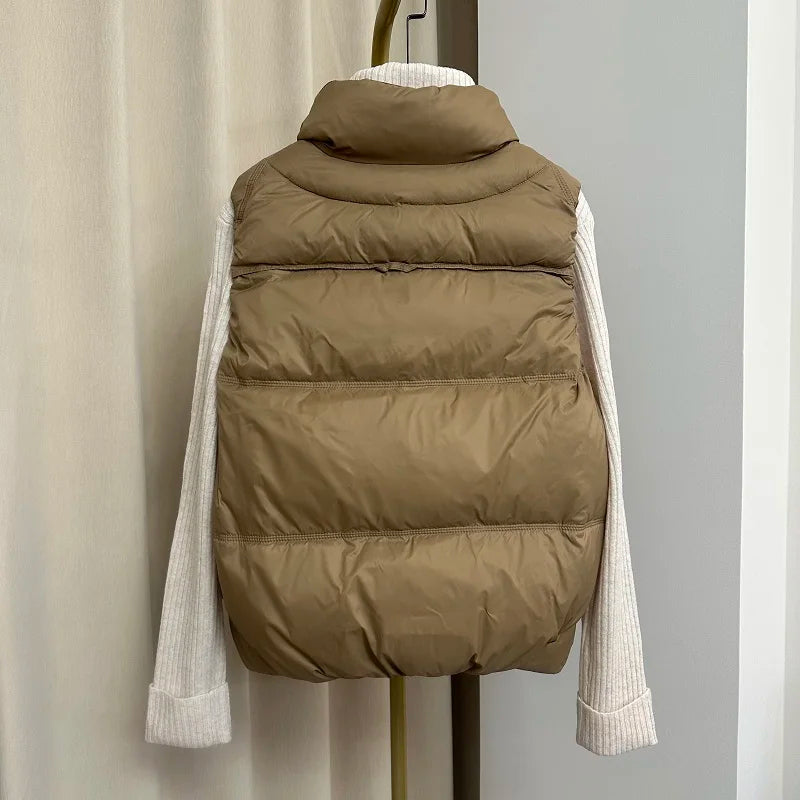 Down Jacket Women Sleeveless 2024 New Down Vest Female Standing Collar Short Coat Loose White Down Jacket Vest Small European