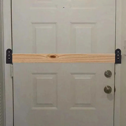 2 Pcs Metal Open Rod Support U-bracket Anti-slip Detachable Door Safety Barricade Support Door Barrier Protection Black