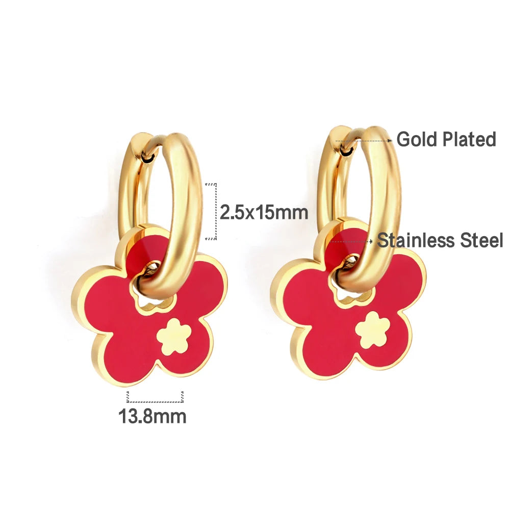 LUXUSTEEL Golden Heart style Women's Hoop Earrings Stainless Steel Female Earring Flower Star Drop Ear ring Jewelry Gifts