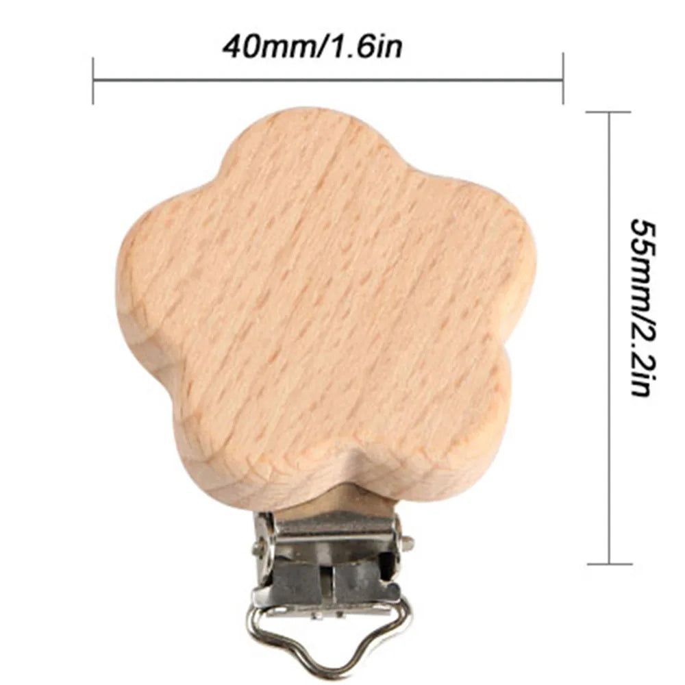 Kovict 5Pcs 19 Styles Beech Wooden Clips Metal Bracket DIY Pacifier Chain Handmade Crafts Accessories