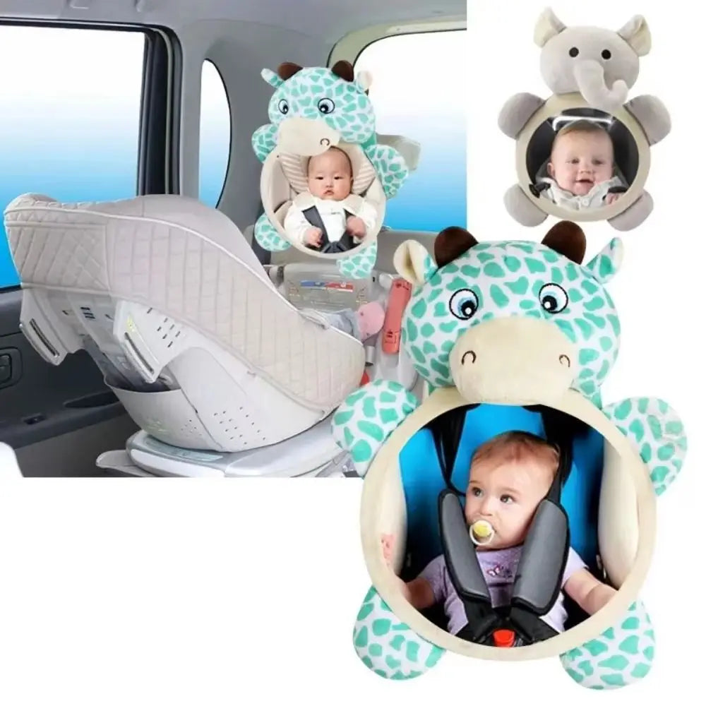 Cute Baby Rear Facing Mirrors Cartoon Plush Toy Soft Safety Baby Observation Mirror Non-slip Interactive Car Rear Seat Mirror