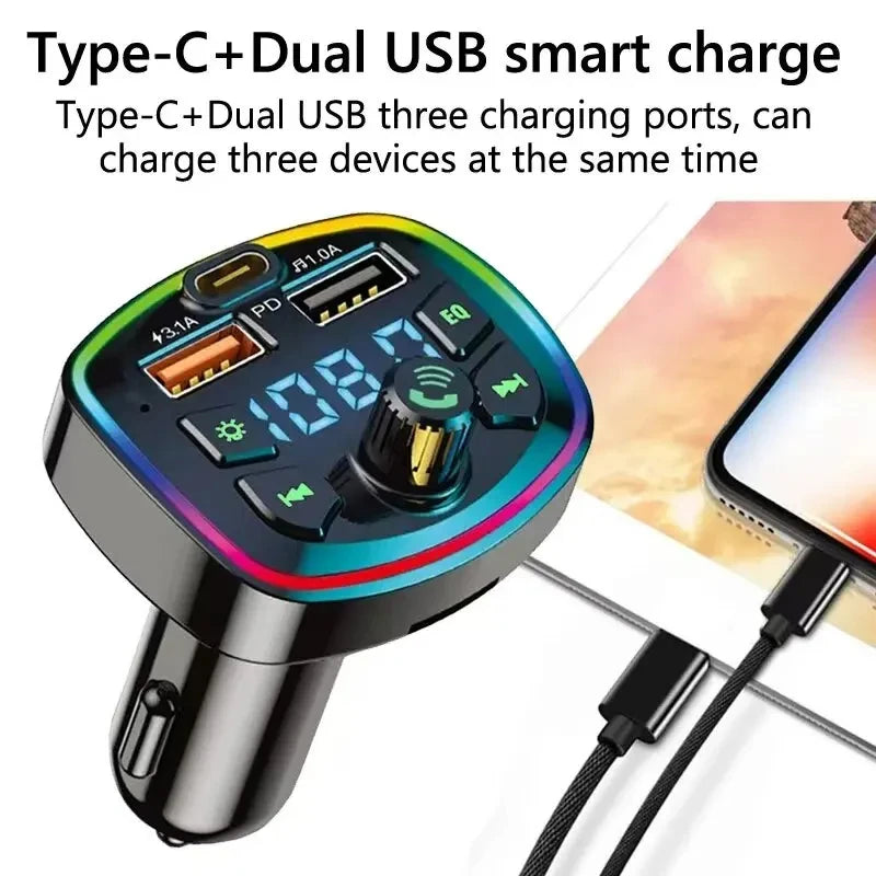 Car Charger FM Transmitter BT 5.0 Hands Free True 3.1A Dual USB Port PD Fast Charging MP3 Music TF Card U disk AUX Player