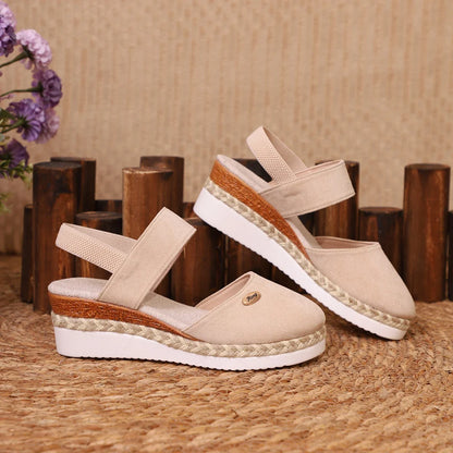 Summer Women Linen Plain 6cm Wedge Sandals Handmade Ladies Casual Comfortable womens shoes