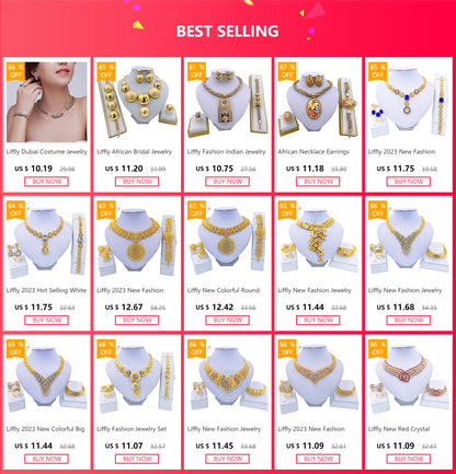 African Jewelry Sets Elegant Bridal Wedding Necklace Red Enamel Jewelry Classic Style Bracelet Earrings Rings for Women Jewelry