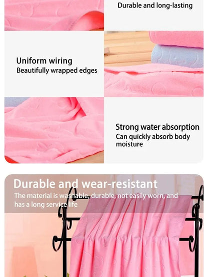 1pc Cute Bear Textured Lightweight Shower Towel, Super Fine Microfiber Absorbent Bath Towel, Beach Essentials, Bathroom Supplies