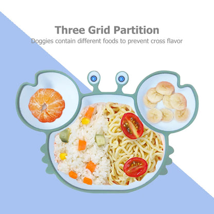 Baby Bowls Plates Spoons Silicone Suction Feeding Food Tableware BPA Free Non-Slip Baby Dishes Crab Food Feeding Bowl for Kids