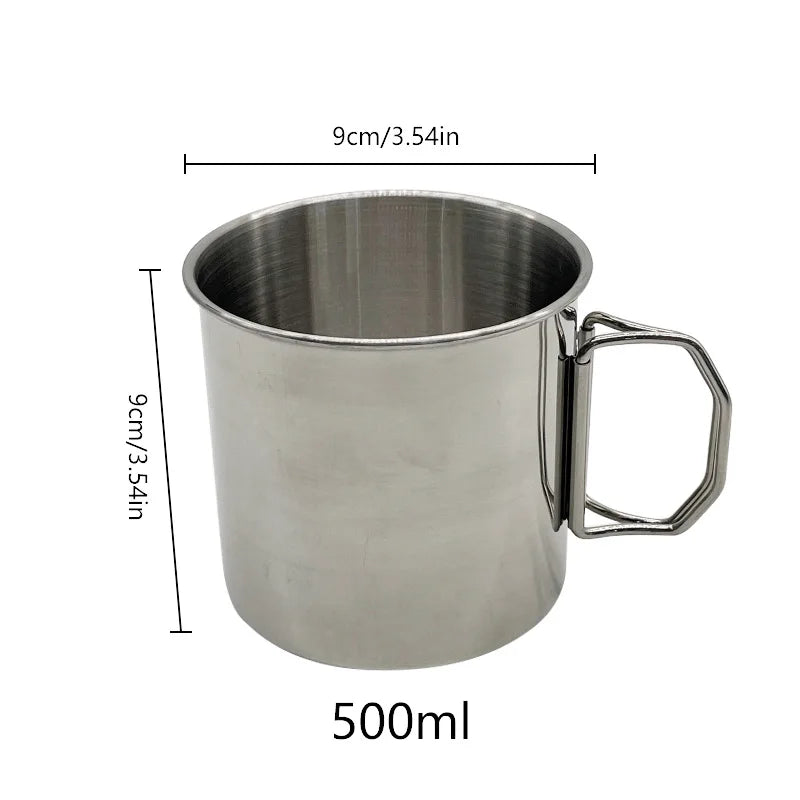 Stainless Steel Camping Cup 250/350/500ml Portable Carabiner Cups Outdoor Water Cup Mug With Foldable Handle Kitchen Drinkware