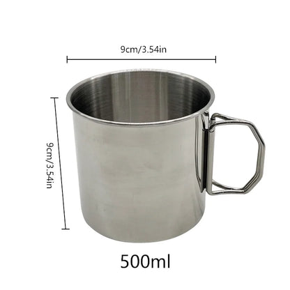 Stainless Steel Camping Cup 250/350/500ml Portable Carabiner Cups Outdoor Water Cup Mug With Foldable Handle Kitchen Drinkware