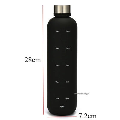 1L Water Bottle With Time Marker 32 OZ Motivational Reusable Fitness Sports Bottles Outdoors Travel Leakproof Frosted Plastic