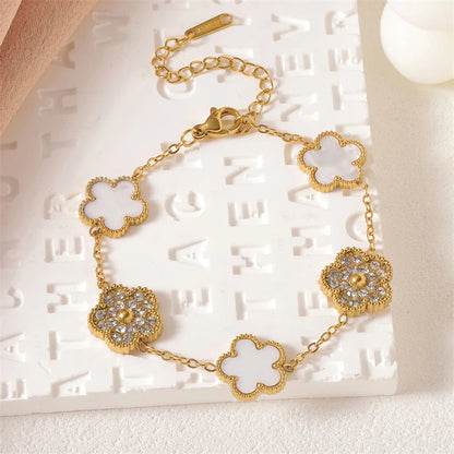 316L Stainless Steel 2025 New Fashion Fine Jewelry Set Zircon 5-Leaf Flowers Charm Chain Necklaces Bracelets Earrings For Women