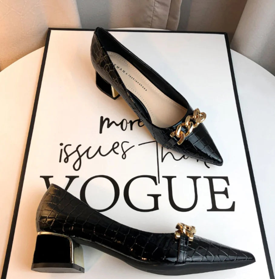 Office Shoes For Women 2024 Ladies Summer Footwear With Medium Heels Pointed Toe Luxury Leather Casual Comfortable And Elegant A