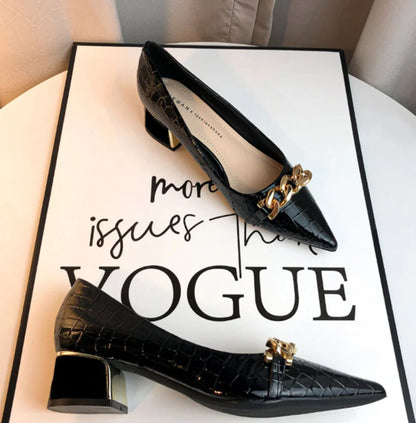 Office Shoes For Women 2024 Ladies Summer Footwear With Medium Heels Pointed Toe Luxury Leather Casual Comfortable And Elegant A