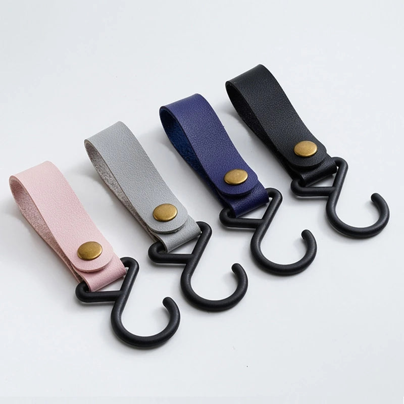 1/2pcs Portable PU Leather Baby Stroller Hook Hanger Velcros Pram Hook Carabiner Cart Organizer Clip for Stroller Accessories