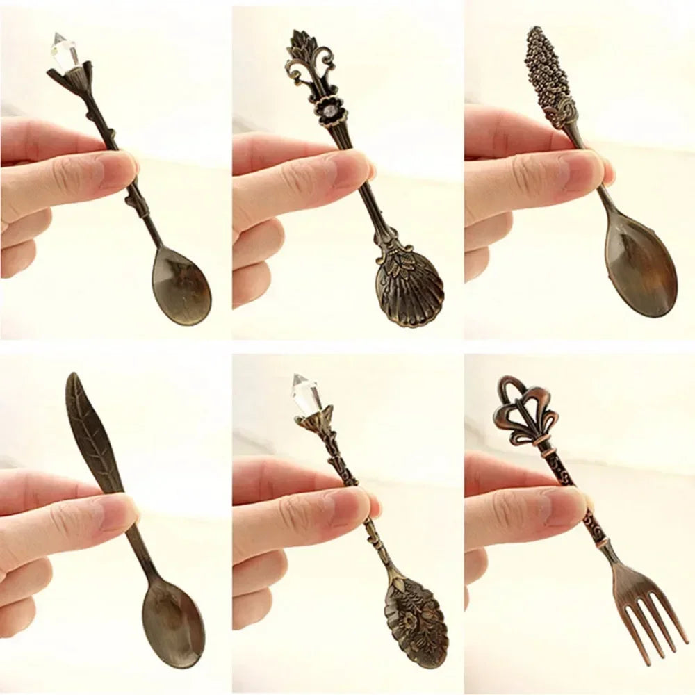 6pcs Set Ice Cream Spoon Jam Spoon Dessert Spoon Zinc Alloy Coffee Spoon Tableware Kitchen Uten Vintage Palace Coffee Spoon