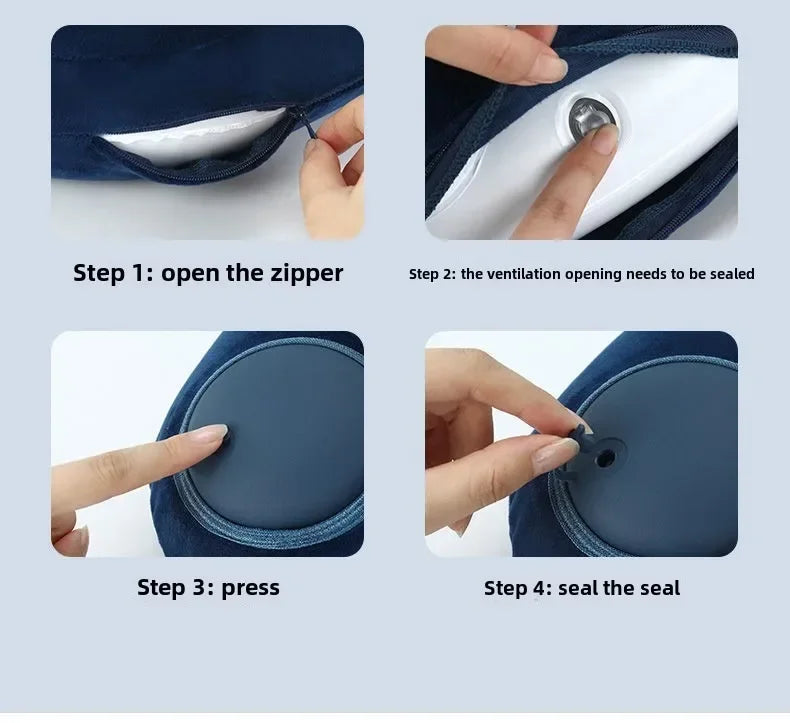 U-Shaped Inflatable Travel Pillow Portable Air Pillow Neck Support Cushion Comfortable Sleeping Pillow Press to inflate pillow