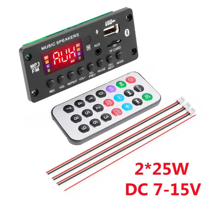 2*25W 50W Amplifier 12V MP3 Player Decoder Board Bluetooth 5.0 Car FM Radio Module TF USB AUX WMA Player Decoder Handsfree