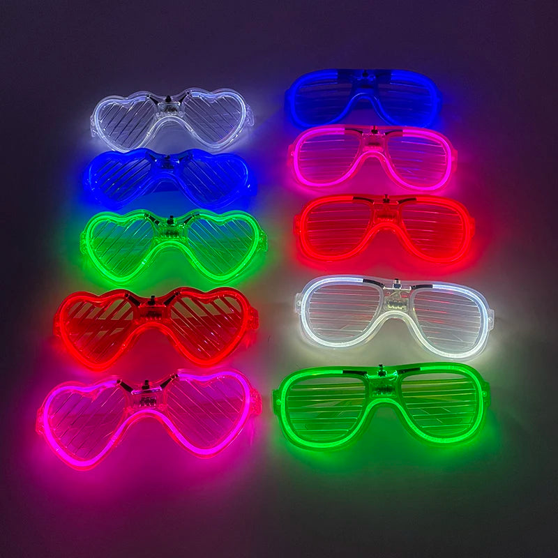 Light Up LED Glasses 5 Colors Heart Shape Glow Glasses Glow in The Dark Party Supplies Neon Party Favors for Kids Adults