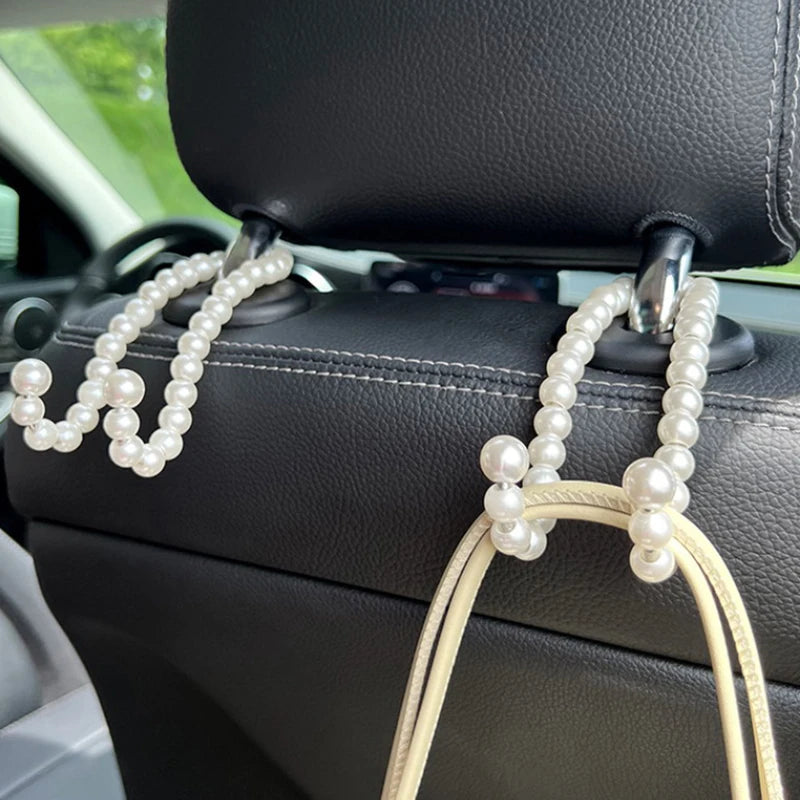 Car Rear Seat Hook White Pearl Hanger Car Hook Half Open Design Auto Hook Stainless Steel Car Seat Headrest Hook Car Accessories