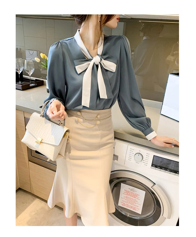 Elegant Office Blouses Women Chiffon Autumn Winter Korean Fashion Casual Streetwear Blusas Mujer Puff Sleeve Ladies Tops Shirts