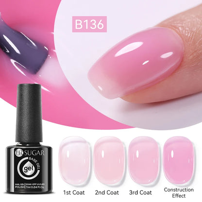 UR SUGAR 7ml Pale Pink Rubber Base Gel Nude Color Semi Permant Soak Off UV LED Self-leveling Gel Varnishes Great Coverage