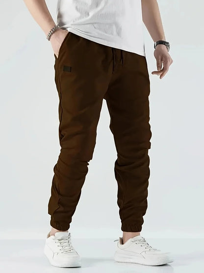Joggers' Sports Pants, Men's Pants, Track And Field Sports Casual Solid-color Patchwork Pants, Slightly Elastic Trendy Pants