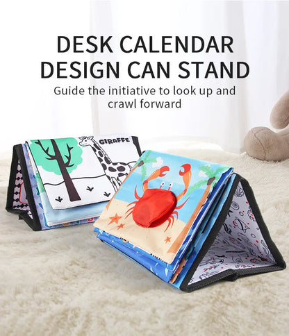 Funny Black and White Baby Cloth Book Early Educational Montessori Toy for Children Newborn Tummy Time Mirror Toys