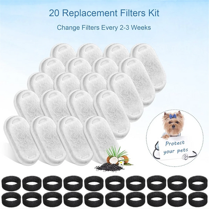 XFDZ 40PCS Cat Water Fountain Filters for 67oz/2L and 108/3.2L Stainless Steel Pet Fountain Cat Replacement Filters Sponges