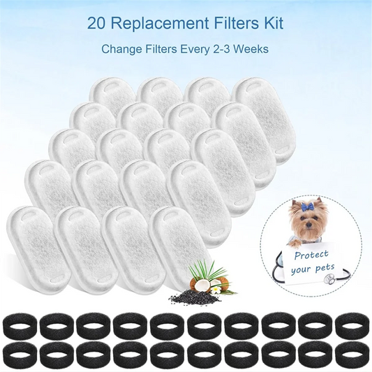 XFDZ 40PCS Cat Water Fountain Filters for 67oz/2L and 108/3.2L Stainless Steel Pet Fountain Cat Replacement Filters Sponges