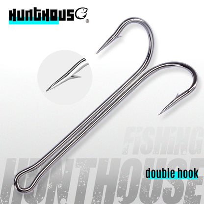 Hunthouse Double Hooks fishing hook long fishing stainless hook with soft lure sharp high carbon stee offset hook