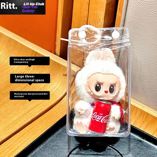 Labubu Fully Transparent Square Walking Bag Labubu Sitting Posture Protective Cover Labubu Protective Cover Display Bag Fashion