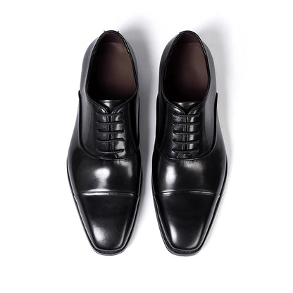 Men's Classic Lace-Up Oxfords Genuine Leather Luxury Office Shoes Solid Cap Toe Wedding Party Formal Dress Footwear for Men